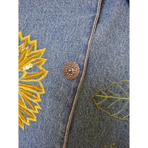 Vtg 90s Tantrums Ladybug Sunflower‎ Denim Shacket Embroidered Beads Sequins Sz M - Picture 6 of 16